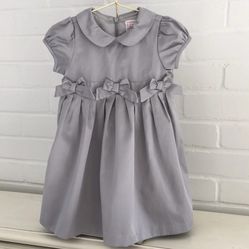 GYMBOREE Silver Gray Christmas Holiday Dress Girls Sz 3T Peter Pan Collar Fancy